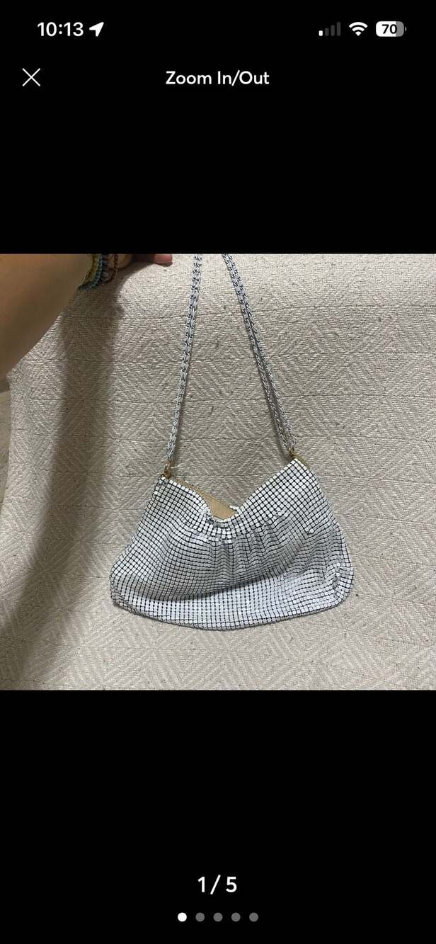 Vintage White Metal Mesh Evening Shoulder Bag with Chain Strap